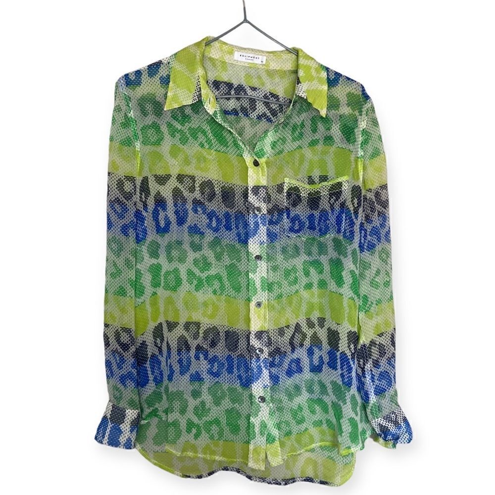 Equipment Femme Yellow/Green Neon Animal Print 100% Silk ButtonUp Blouse Size XS
